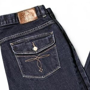 Ralph Lauren Dark Indigo Women's Low Rise Flare Back Pocket Detail Jeans size 4P
